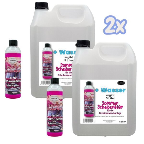 CarBRIGHT Scheibenreiniger 1:10 Ultrakonzentrat Sommer 2x500ml + 2 Kanister zum Selbstbefüllen