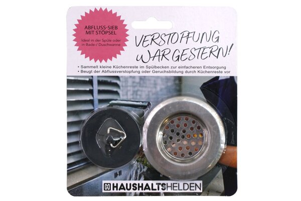 Abflusssieb mit Stöpsel, Edelstahl