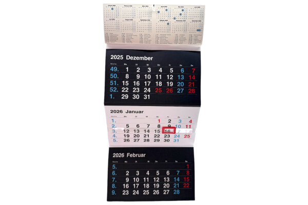 3 Monatskalender/Wandkalender mit Schieber, 56x30cm, 12 Blätter