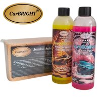 CarBRIGHT 3er Auto Waschset Shampoo BeeProtect & GumBlaster & Jumbo Schwamm