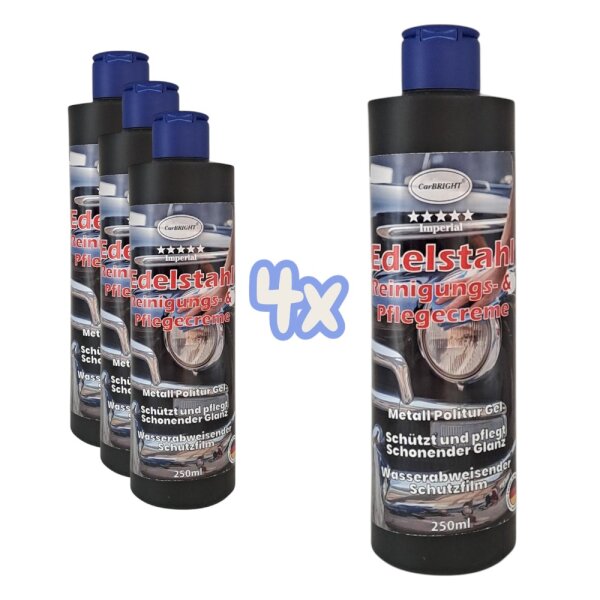 CarBRIGHT Imperial Edelstahl Reinigungs- und Pflegecreme 4x250ml / 4er Set