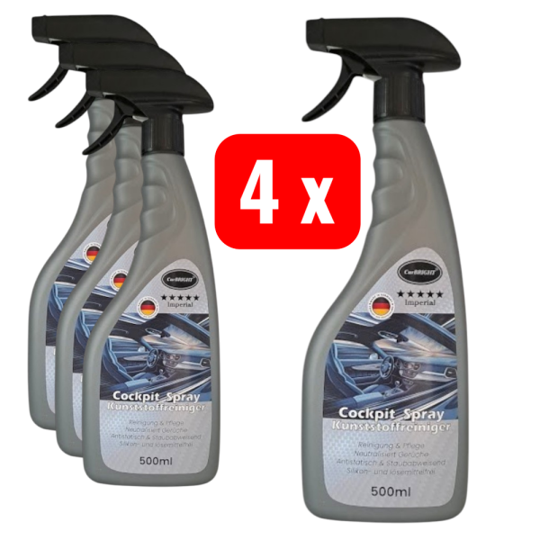 CarBRIGHT Imperial Cockpit-Spray Kunststoffreiniger mit Frische-Booster 500ml / 4er Set