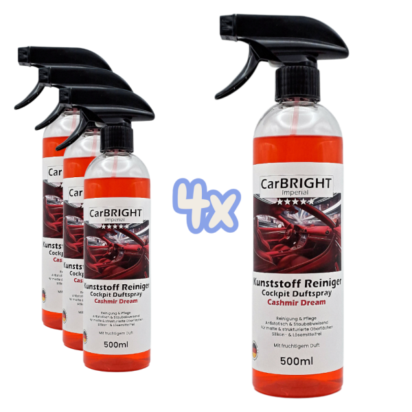 CarBRIGHT Kunststoff-Reiniger/Cockpitspray Cashmir Dream 500ml / 4er Set