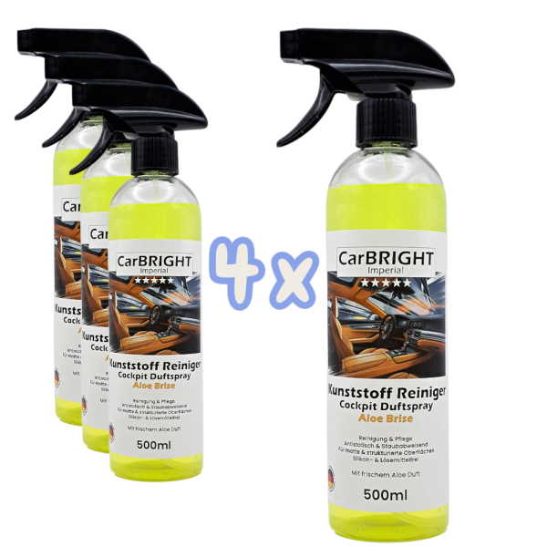 CarBRIGHT Kunststoff-Reiniger/Cockpitspray Aloe Brise 4x500ml / 4er Set