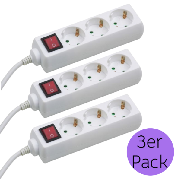 3 X Steckdosenleiste 3-fach mit Schalter weiß 1,4m