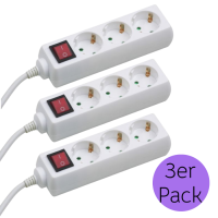 3 X Steckdosenleiste 3-fach mit Schalter weiß 1,4m