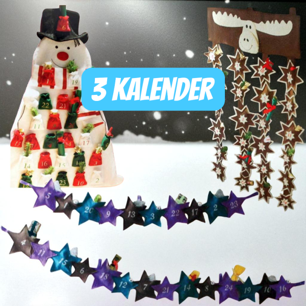 DEAL DES TAGES 3 Stück Adventskalender Filz zum Befüllen Motiv Elch+Schneemann+Sterne