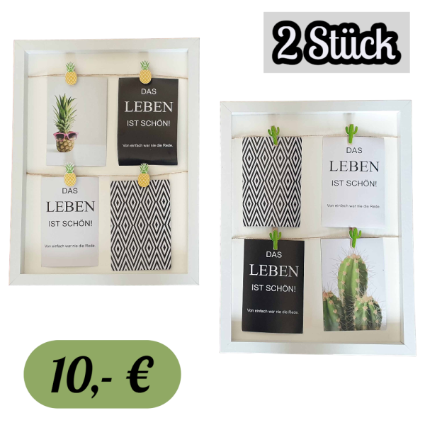 DEAL DES TAGES 2 x Galerierahmen 41x31cm für 4 Fotos 10x15 Clip-Leiste Ananas+Kaktus Fotogalerie tawo