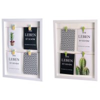 DEAL DES TAGES 2 x Galerierahmen 41x31cm für 4 Fotos 10x15 Clip-Leiste Ananas+Kaktus Fotogalerie tawo