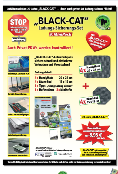 Ladungs-Sicherungs-Set BC MiniPack 13tlg. flexible Gitterantirutschmatten BLACK-CAT