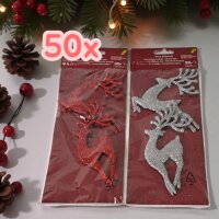 50 x Glitzer Rentiere 2er  rot/silber 15cm Dekoration...