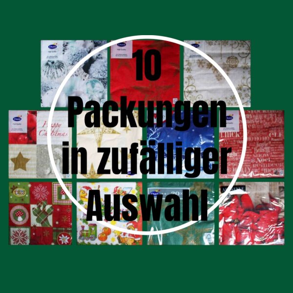10 x Servietten 16/20er 33x33 Duni 3lg. versch.Motive