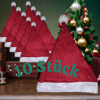 10 x Weihnachtsmannmütze mit Bommel 30x40cm...