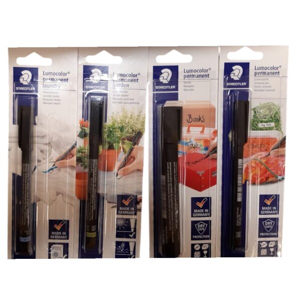 Marker Staedtler Permanent schwarz 4 f.sort. Lumocolor (Wäschemarker, Gartenmarker, Marker, Unversalstifft)