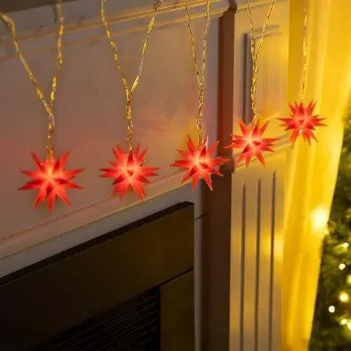 LED Lichterkette mit 5 Sternen, rot mit 5 warm weißen LEDs