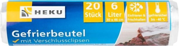 Gefrierbeutel 20er 6 Liter, mit Beschriftungsfeld, Rolle, LDPE, ca.28µ